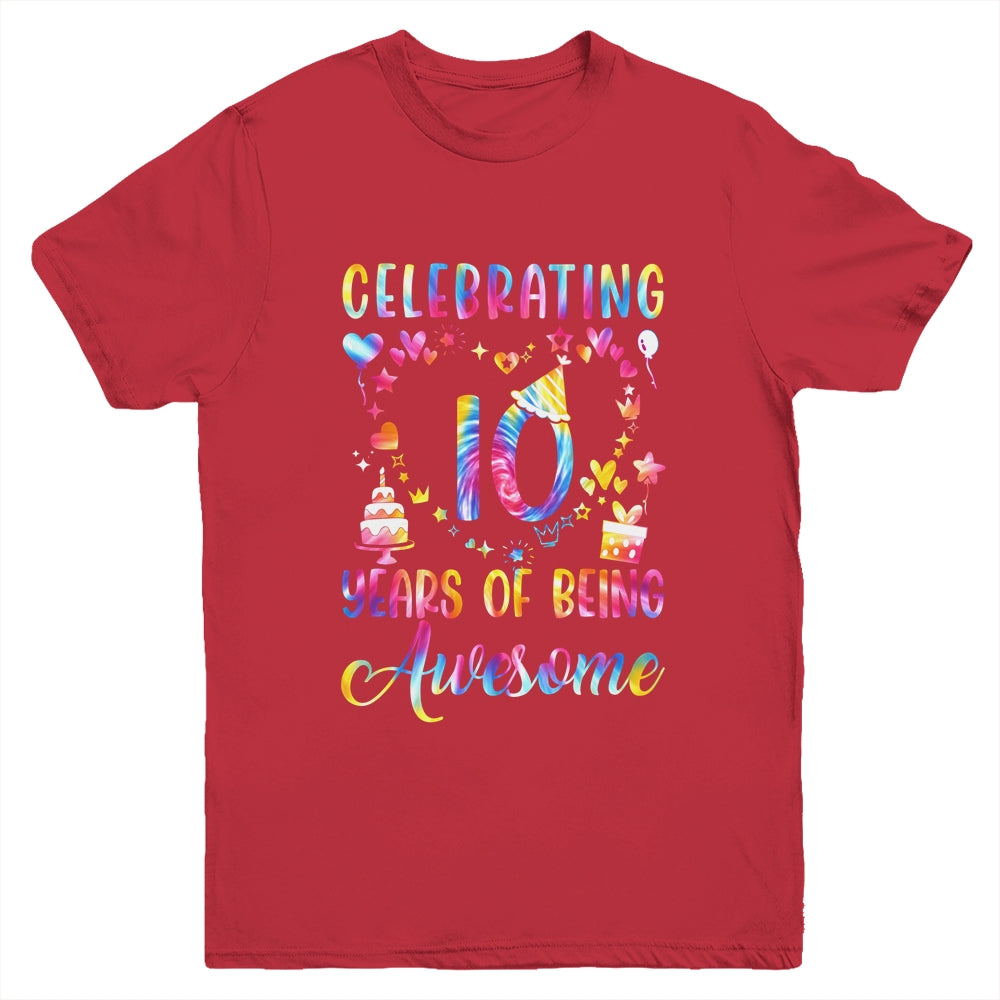 10 Years Of Being Awesome 10 Years Old 10th Birthday Tie Dye Youth Shirt | siriusteestore