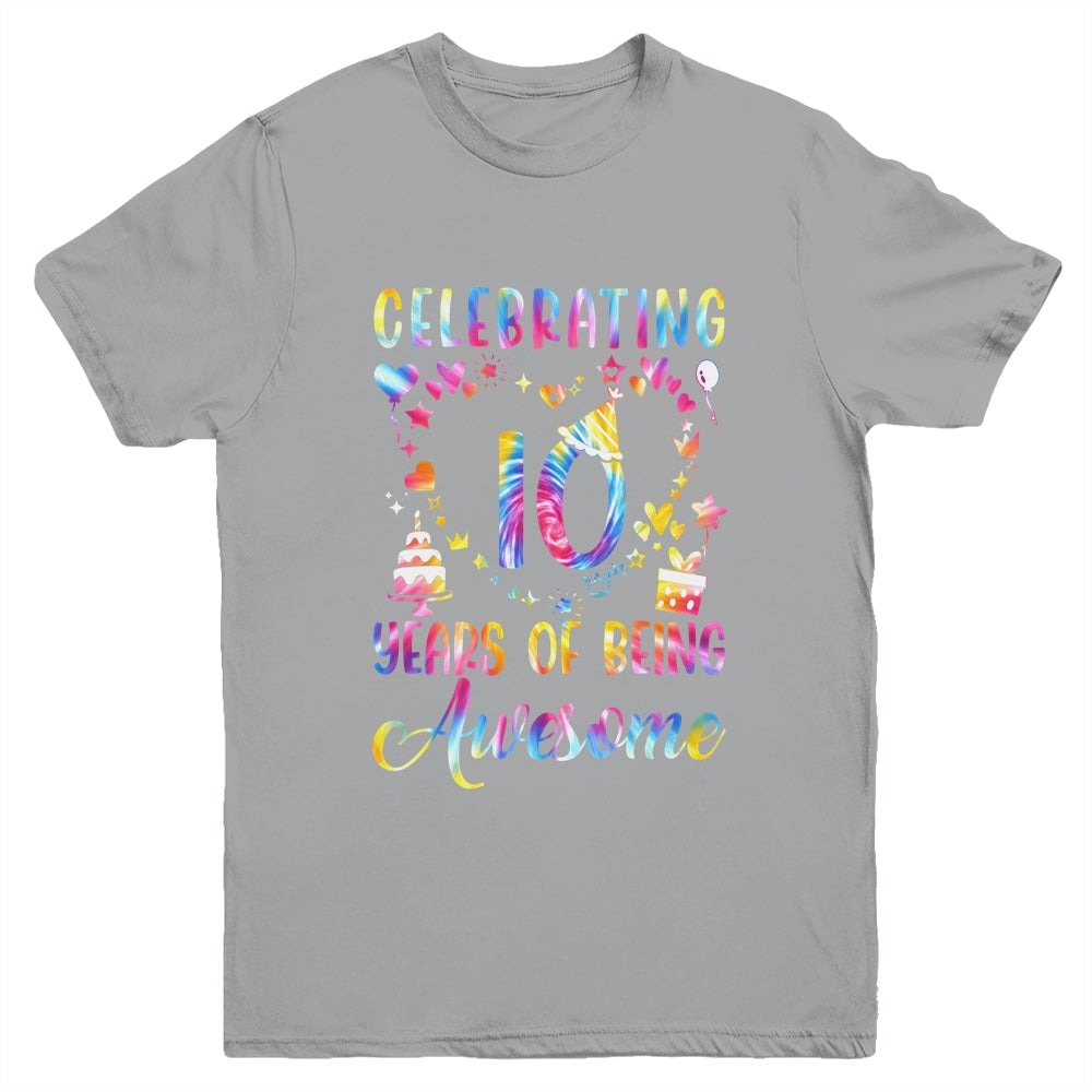 10 Years Of Being Awesome 10 Years Old 10th Birthday Tie Dye Youth Shirt | siriusteestore