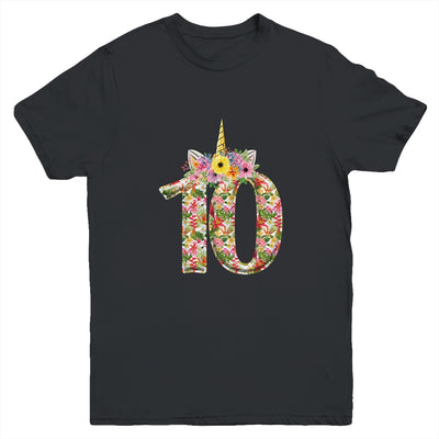 10th Birthday Girl 10 Years Old Awesome Unicorn Flower Youth Shirt | siriusteestore