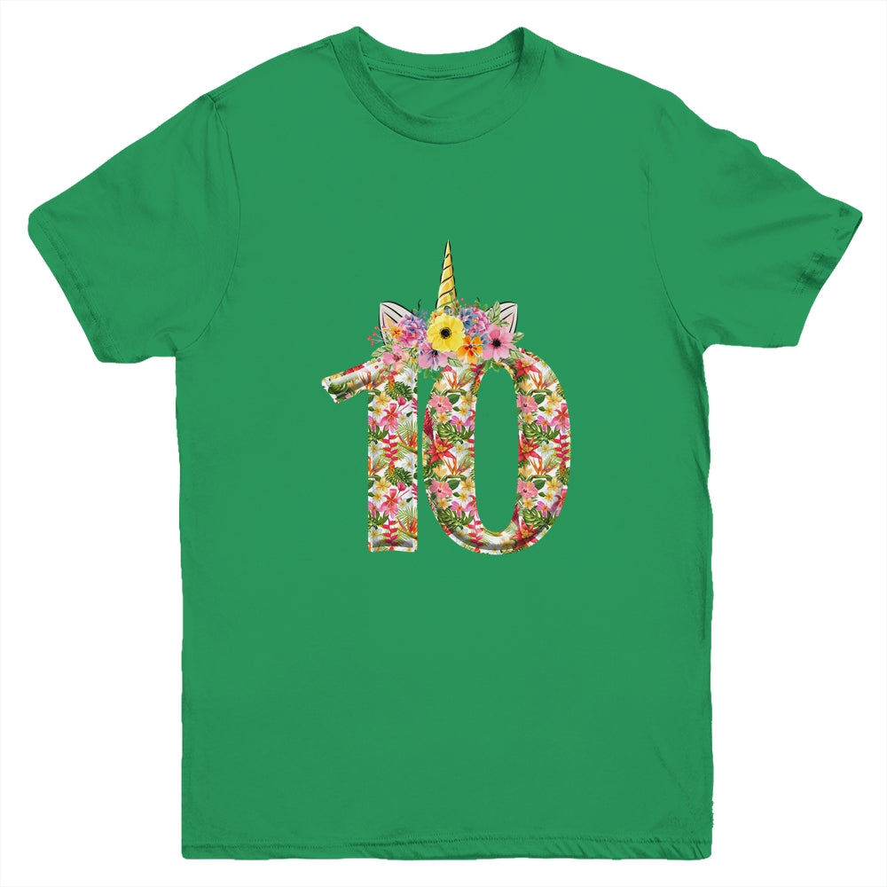 10th Birthday Girl 10 Years Old Awesome Unicorn Flower Youth Shirt | siriusteestore