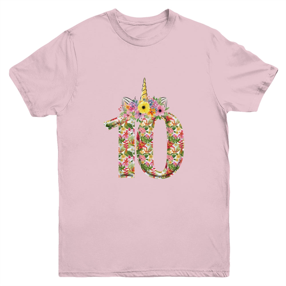 10th Birthday Girl 10 Years Old Awesome Unicorn Flower Youth Shirt | siriusteestore