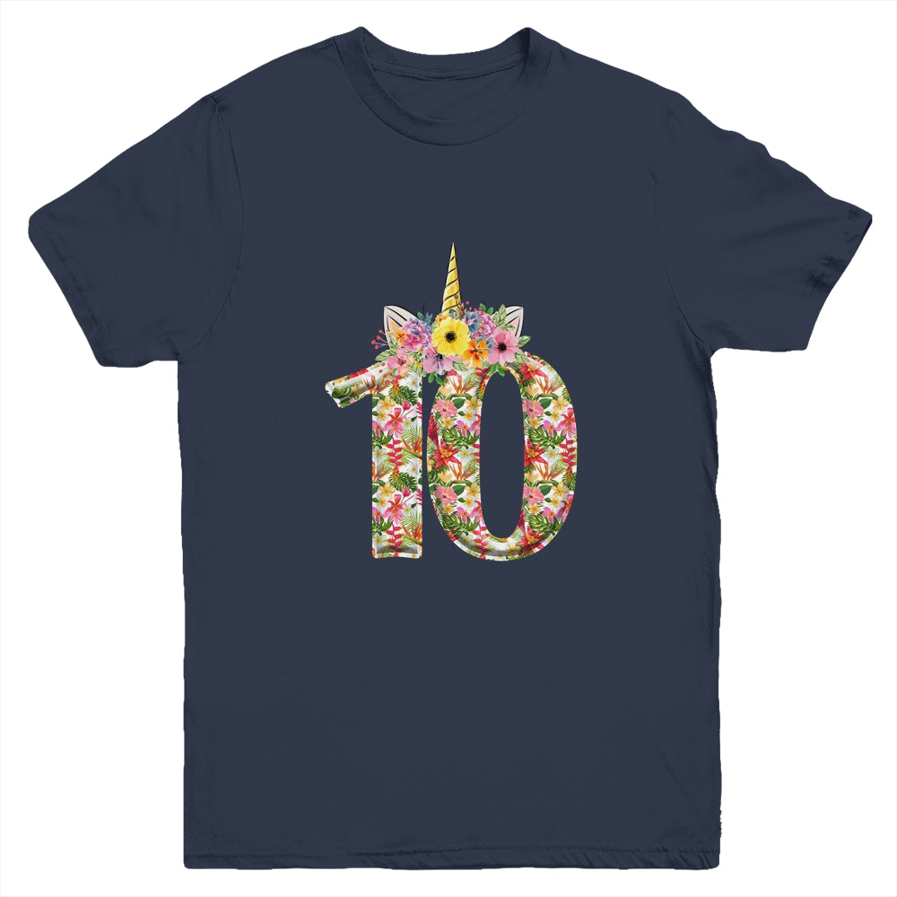 10th Birthday Girl 10 Years Old Awesome Unicorn Flower Youth Shirt | siriusteestore