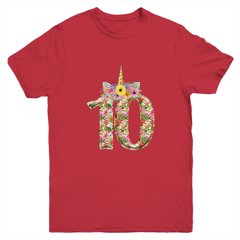10th Birthday Girl 10 Years Old Awesome Unicorn Flower Youth Shirt | siriusteestore