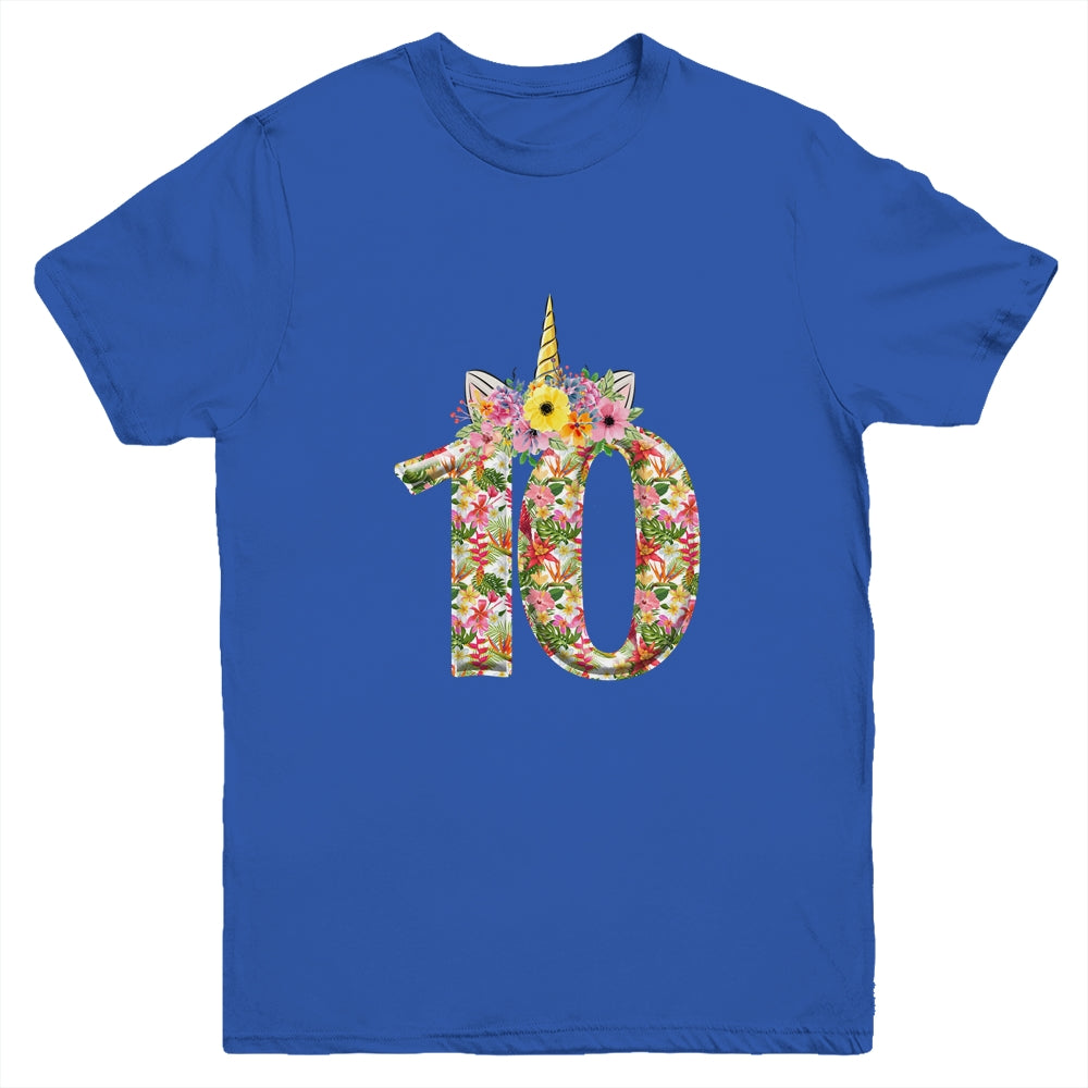 10th Birthday Girl 10 Years Old Awesome Unicorn Flower Youth Shirt | siriusteestore