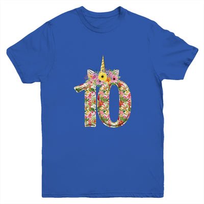 10th Birthday Girl 10 Years Old Awesome Unicorn Flower Youth Shirt | siriusteestore