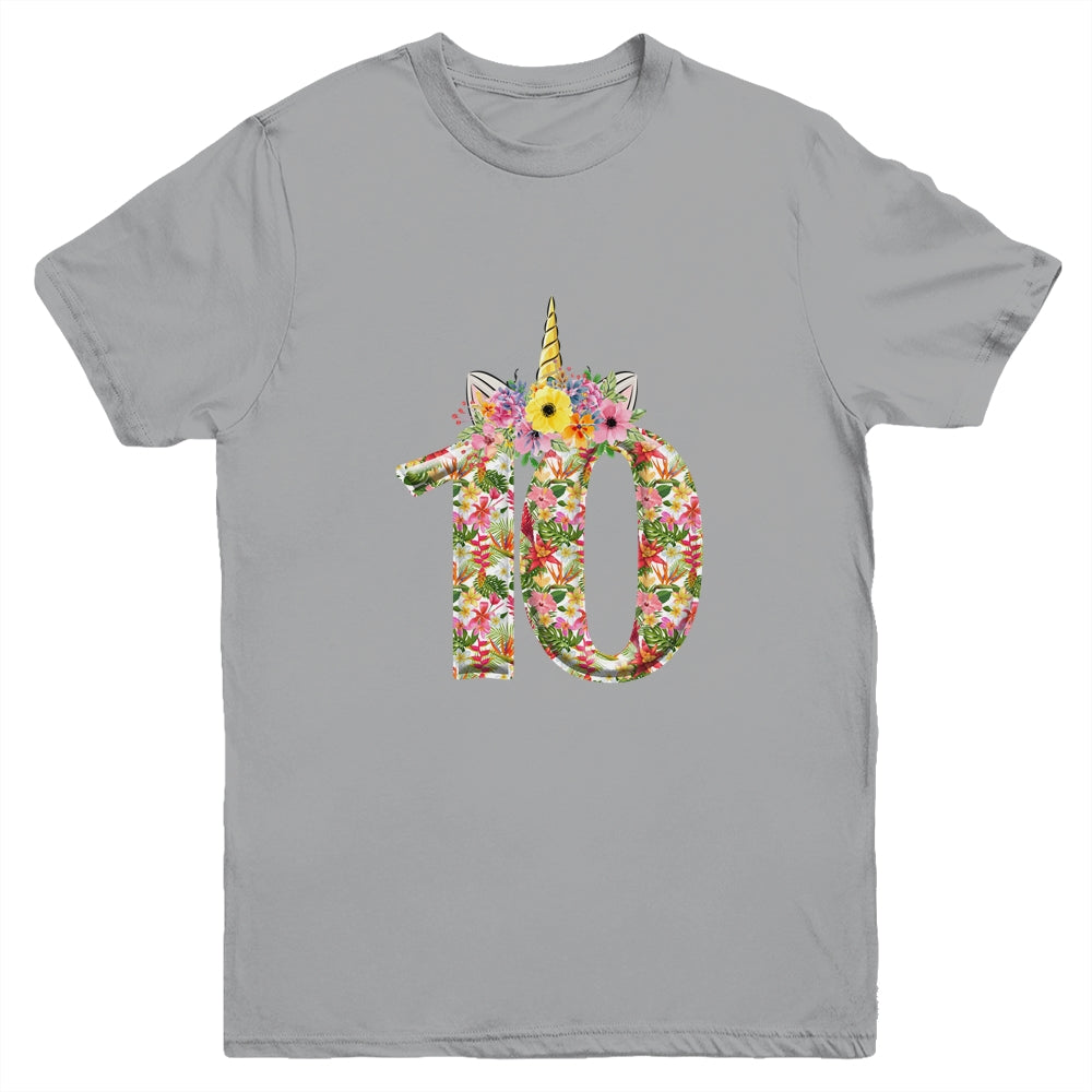 10th Birthday Girl 10 Years Old Awesome Unicorn Flower Youth Shirt | siriusteestore