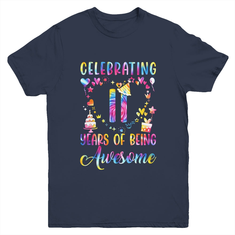 11 Years Of Being Awesome 11 Years Old 11th Birthday Tie Dye Youth Shirt | siriusteestore
