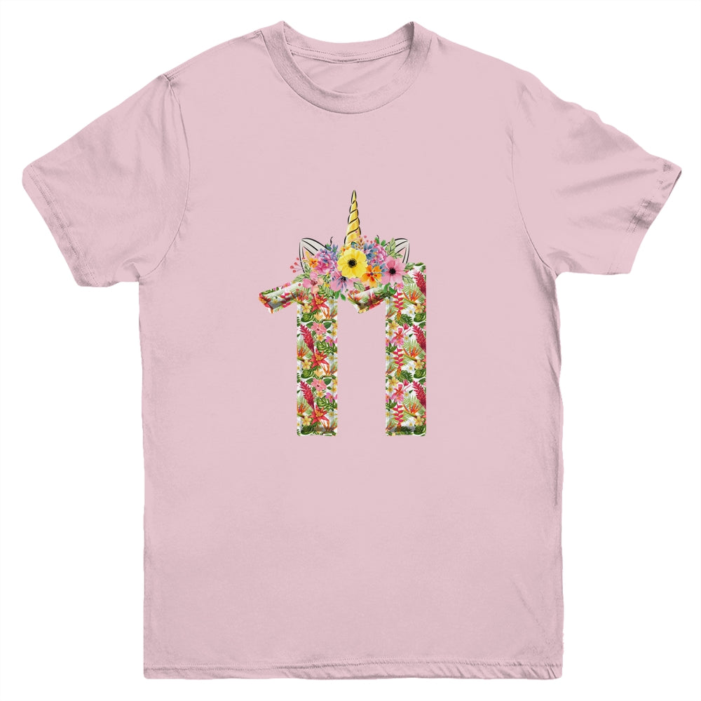 11th Birthday Girl 11 Years Old Awesome Unicorn Flower Youth Shirt | siriusteestore