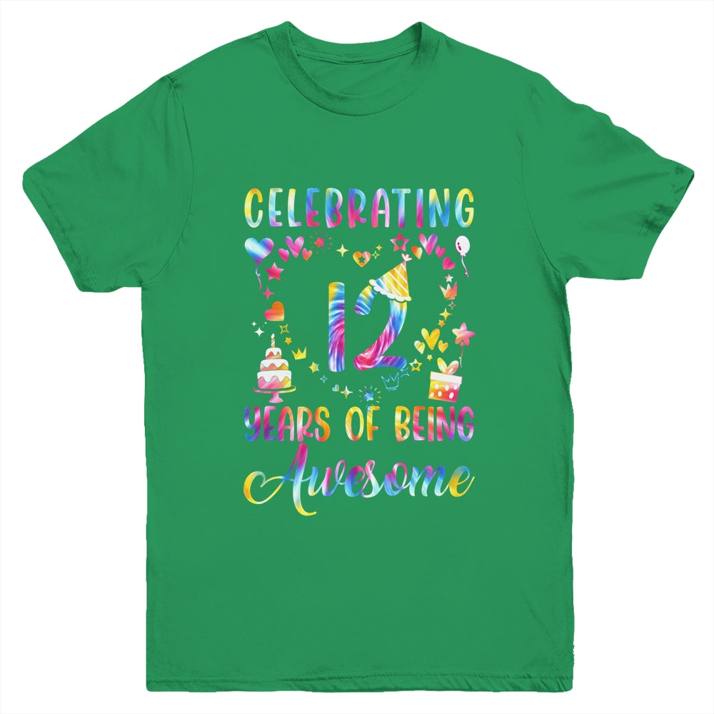 12 Years Of Being Awesome 12 Years Old 12th Birthday Tie Dye Youth Shirt | siriusteestore