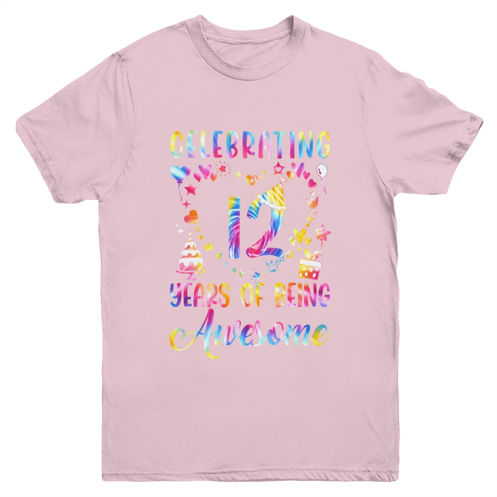 12 Years Of Being Awesome 12 Years Old 12th Birthday Tie Dye Youth Shirt | siriusteestore