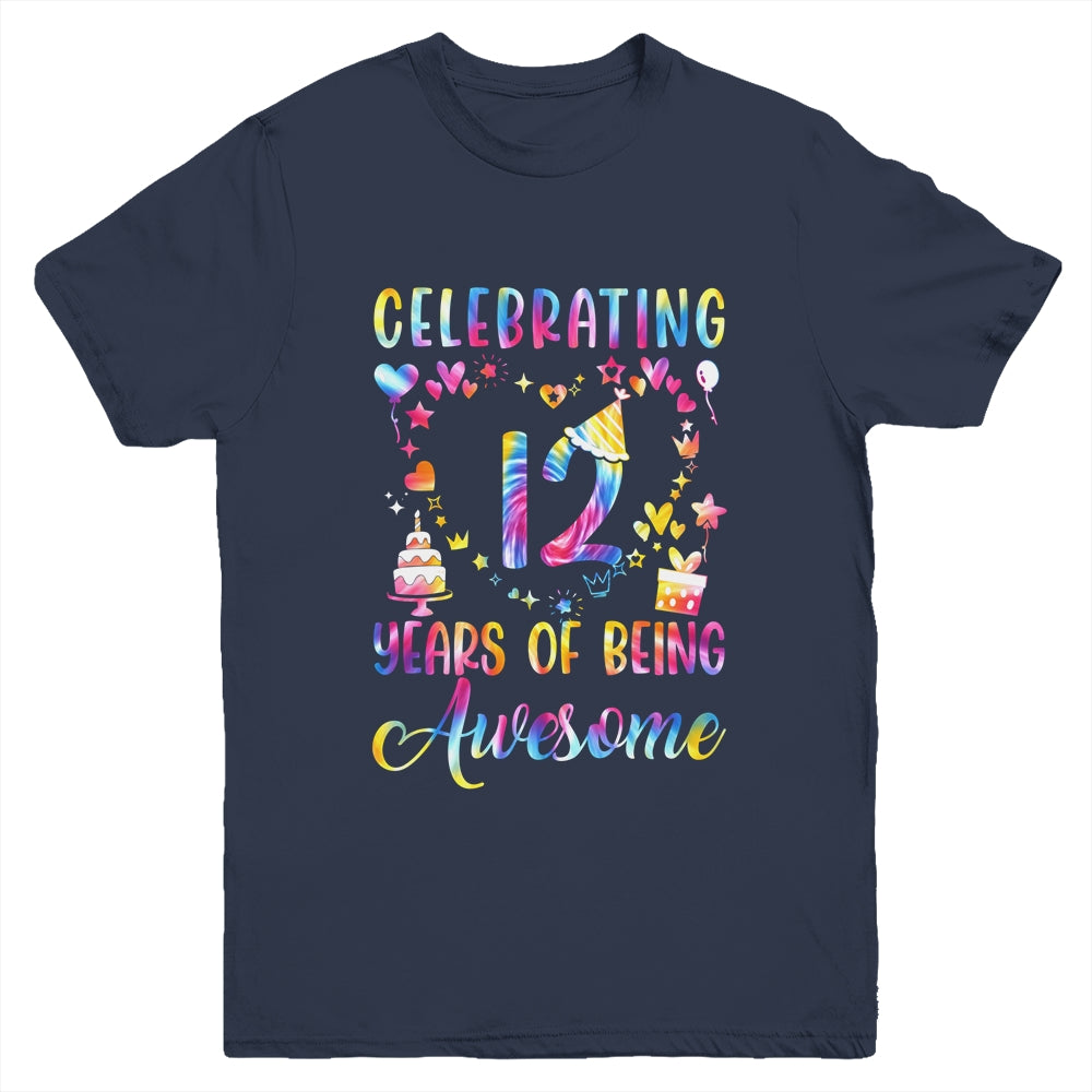 12 Years Of Being Awesome 12 Years Old 12th Birthday Tie Dye Youth Shirt | siriusteestore