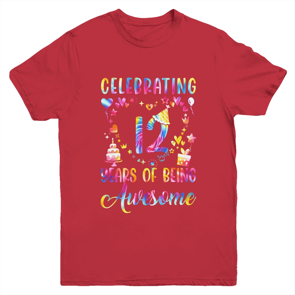 12 Years Of Being Awesome 12 Years Old 12th Birthday Tie Dye Youth Shirt | siriusteestore