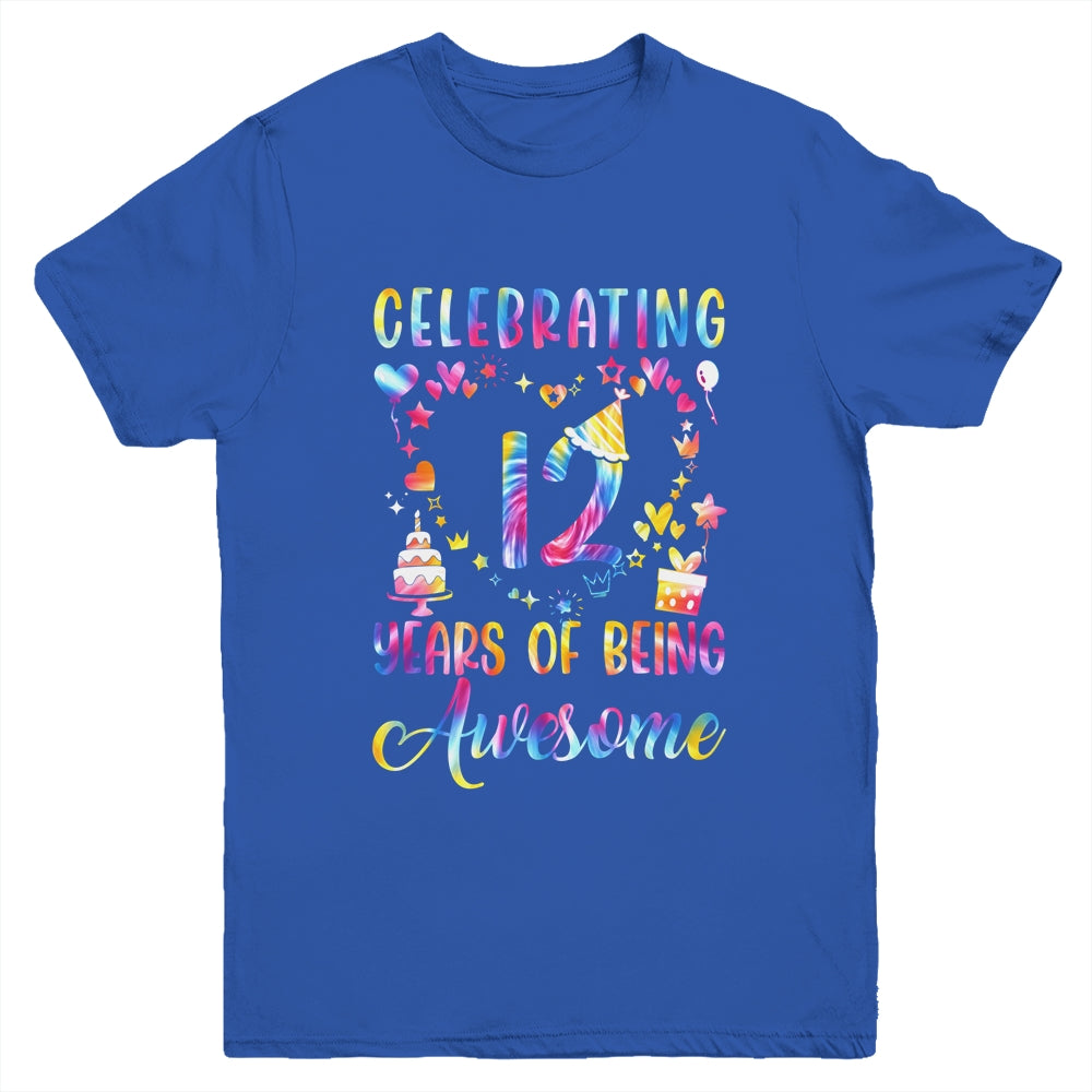 12 Years Of Being Awesome 12 Years Old 12th Birthday Tie Dye Youth Shirt | siriusteestore