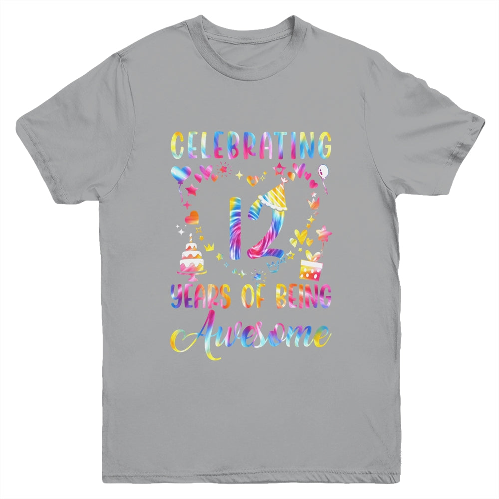 12 Years Of Being Awesome 12 Years Old 12th Birthday Tie Dye Youth Shirt | siriusteestore