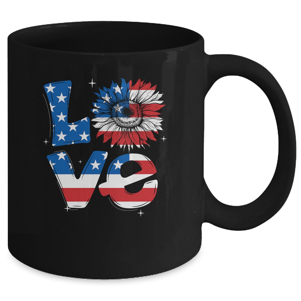 4th Of July Love Sunflower Patriotic American Flag Mug | siriusteestore