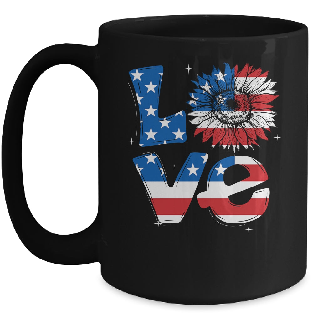 4th Of July Love Sunflower Patriotic American Flag Mug | siriusteestore