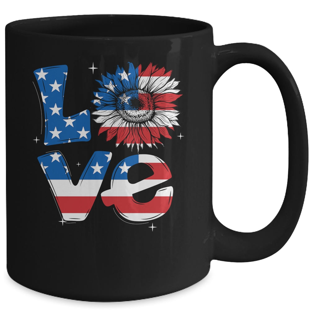 4th Of July Love Sunflower Patriotic American Flag Mug | siriusteestore