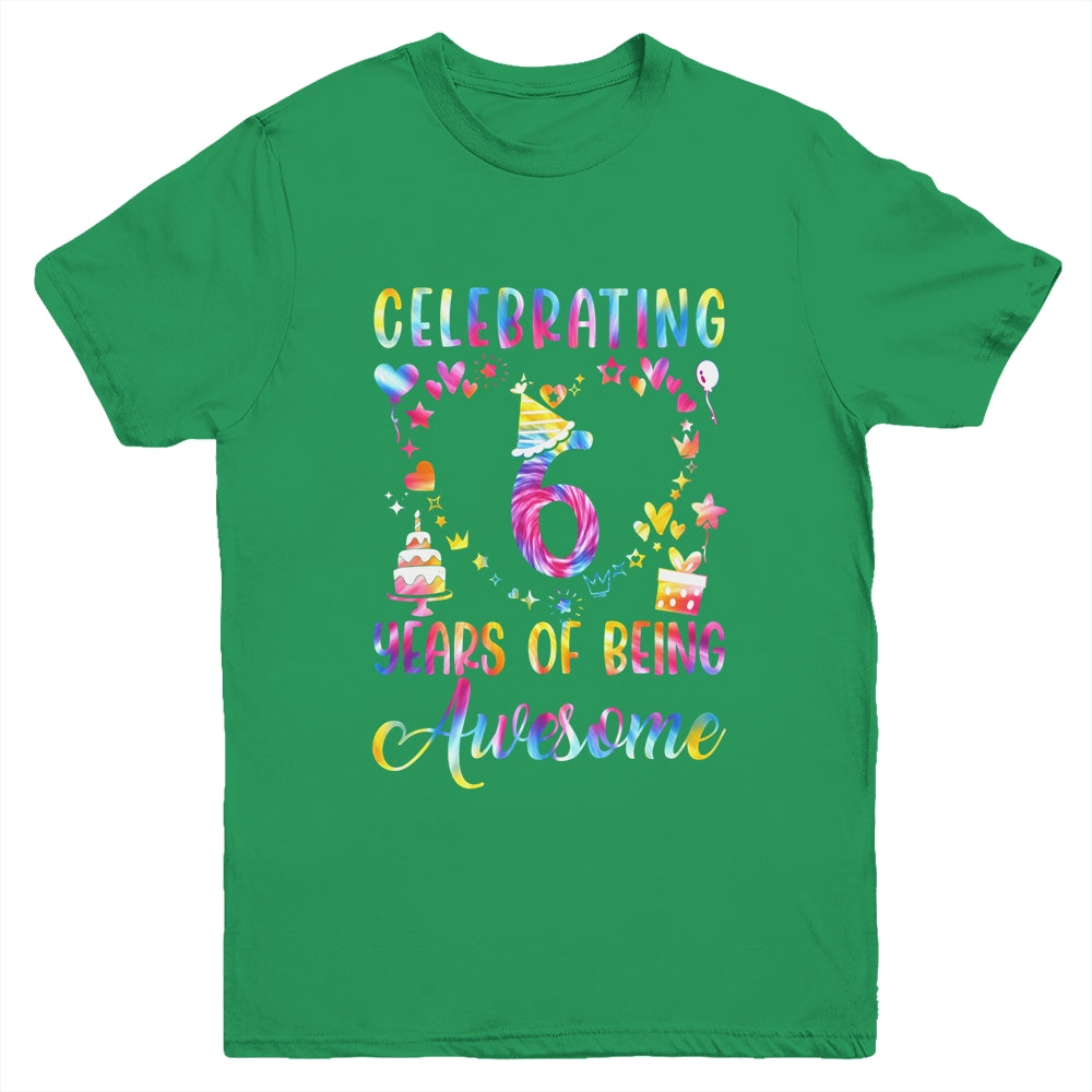6 Years Of Being Awesome 6 Years Old 6th Birthday Tie Dye Youth Shirt | siriusteestore
