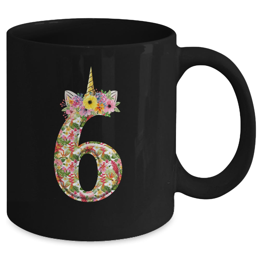 6th Birthday Girl 6 Years Old Awesome Unicorn Flower Mug | siriusteestore