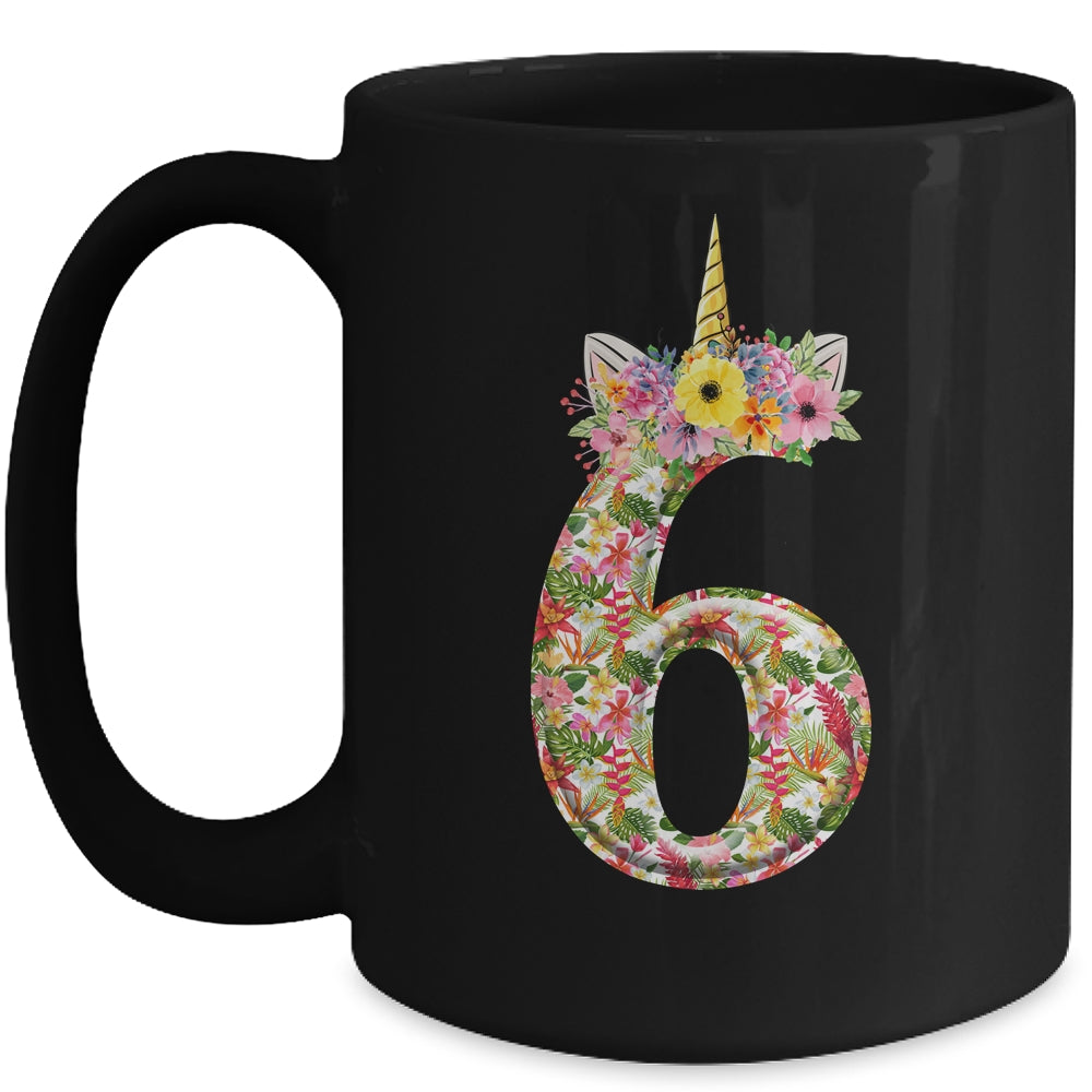 6th Birthday Girl 6 Years Old Awesome Unicorn Flower Mug | siriusteestore