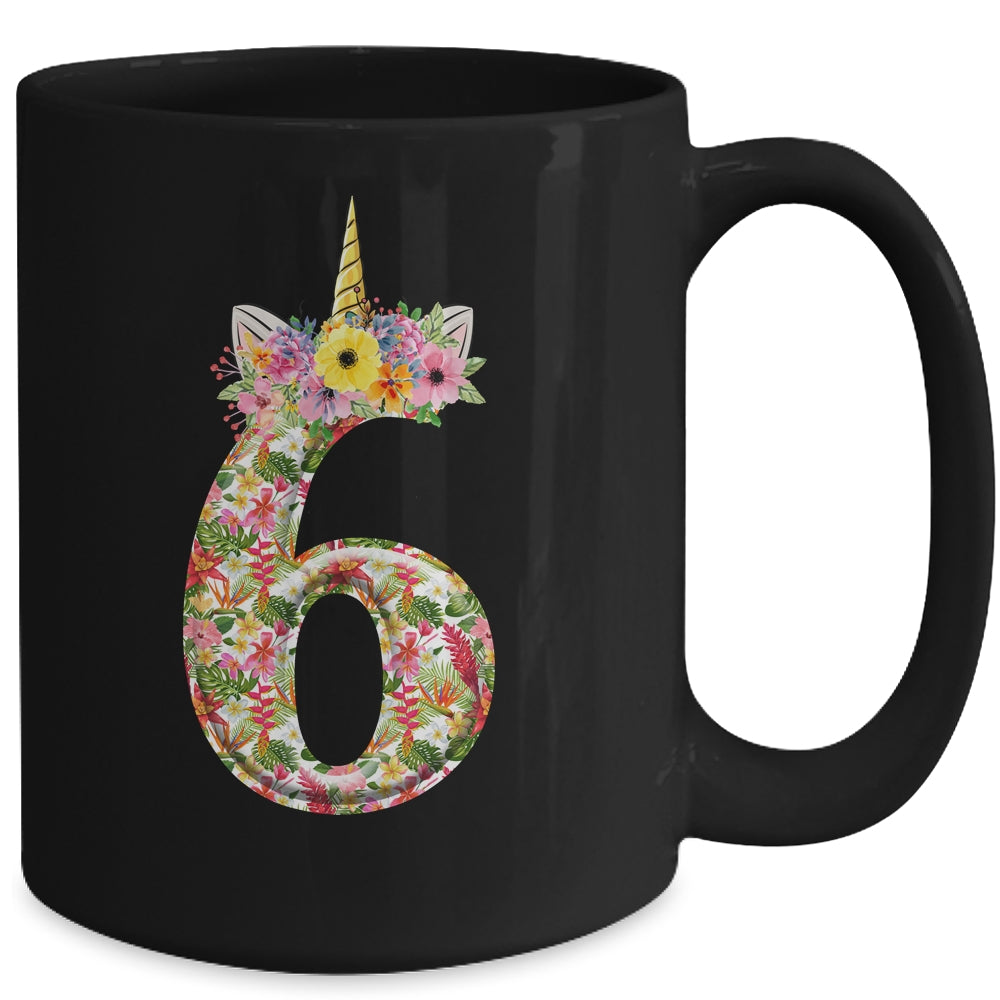 6th Birthday Girl 6 Years Old Awesome Unicorn Flower Mug | siriusteestore
