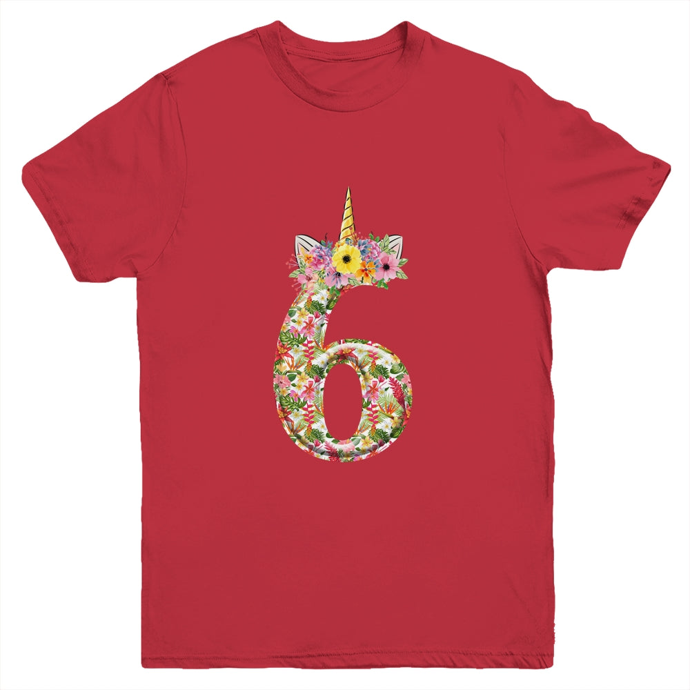 6th Birthday Girl 6 Years Old Awesome Unicorn Flower Youth Shirt | siriusteestore