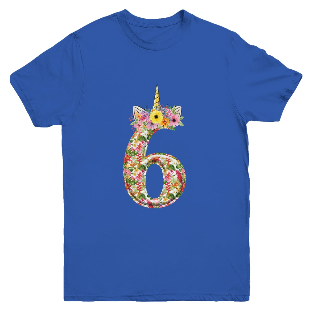 6th Birthday Girl 6 Years Old Awesome Unicorn Flower Youth Shirt | siriusteestore