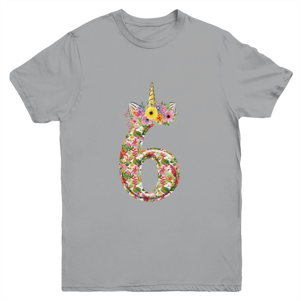 6th Birthday Girl 6 Years Old Awesome Unicorn Flower Youth Shirt | siriusteestore