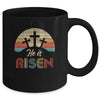 70s Retro He Is Risen Jesus Christian Cross Religious Easter Mug | siriusteestore
