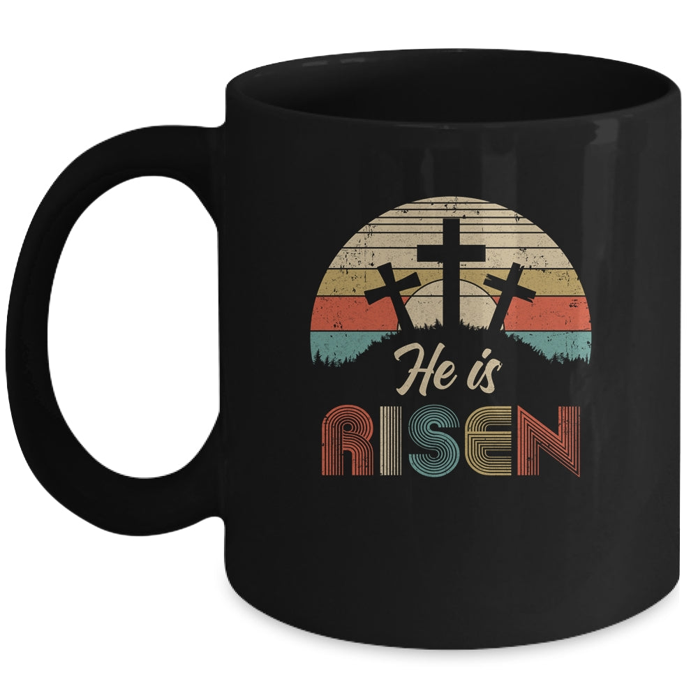 70s Retro He Is Risen Jesus Christian Cross Religious Easter Mug | siriusteestore