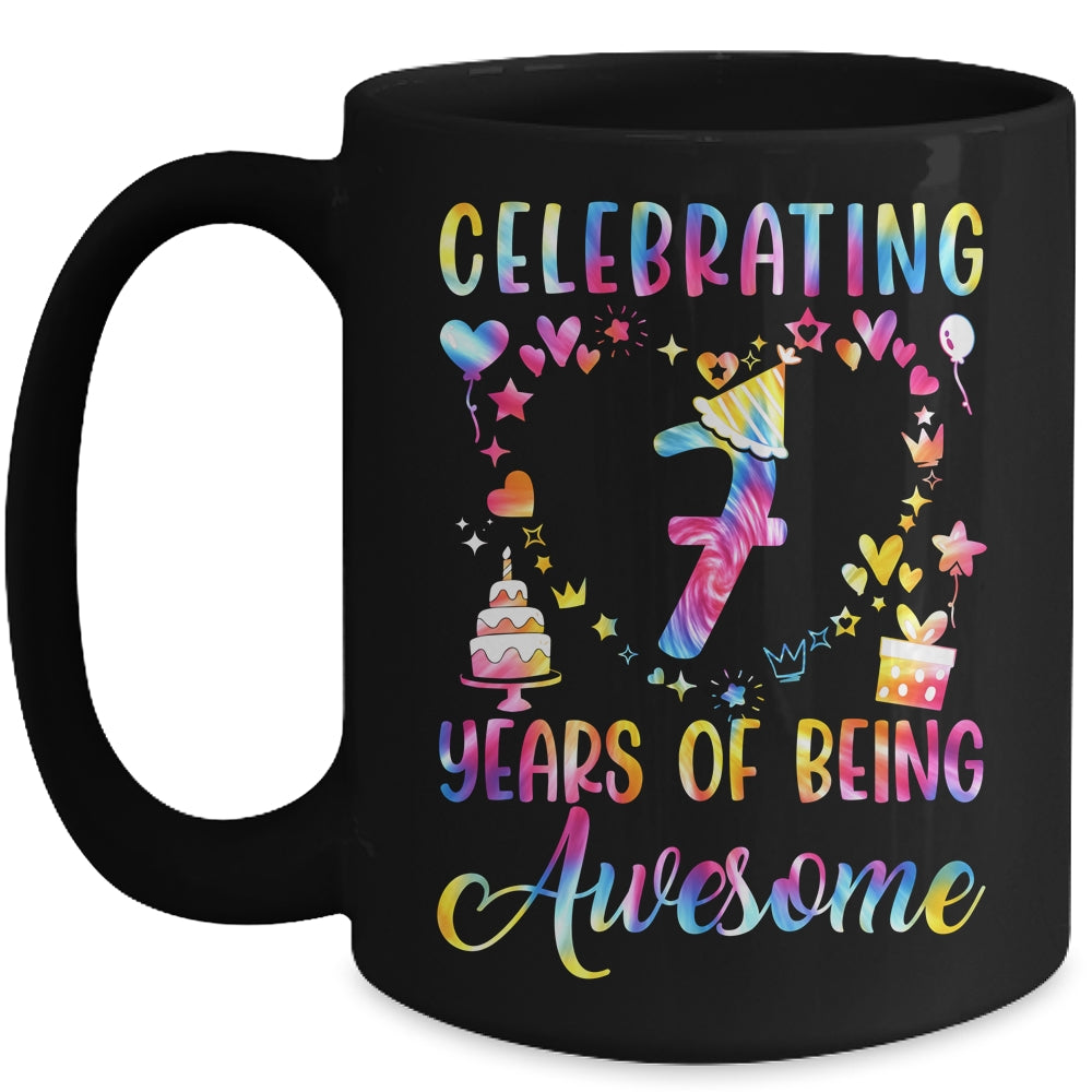 7 Years Of Being Awesome 7 Years Old 7th Birthday Tie Dye Mug | siriusteestore