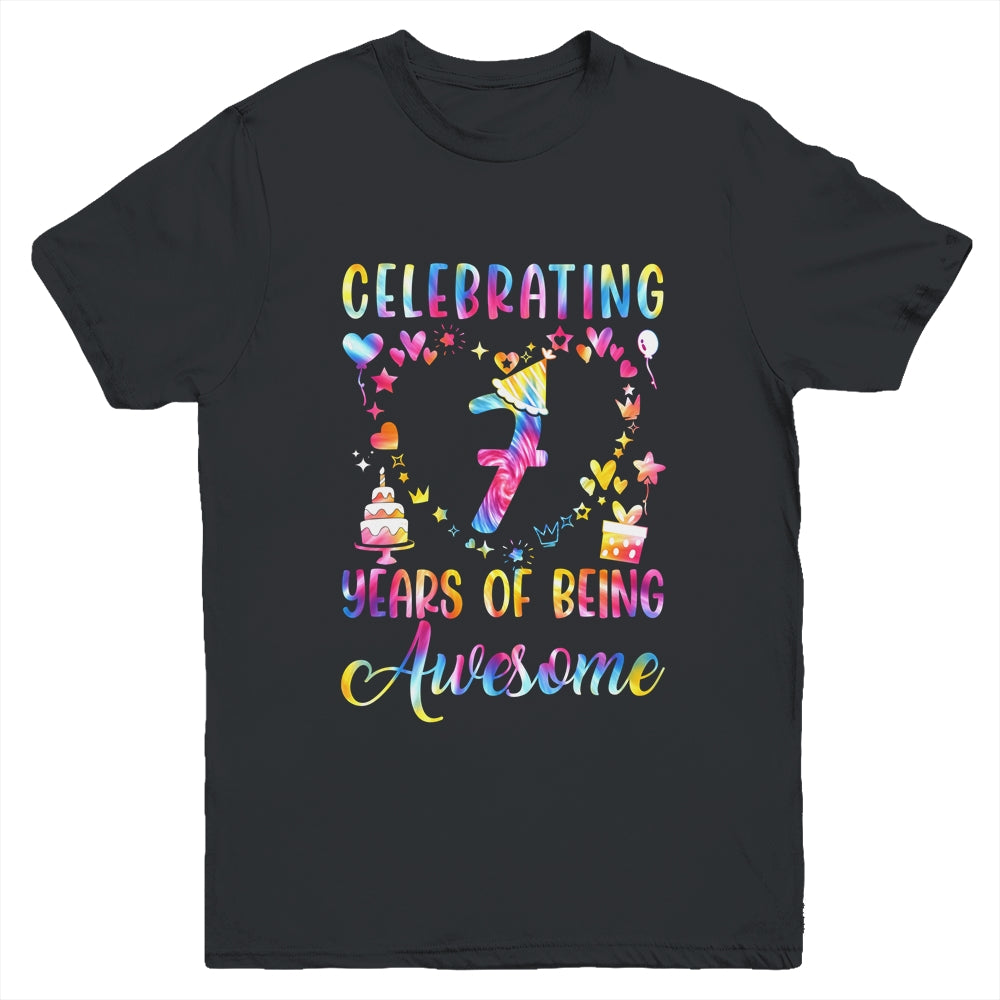 7 Years Of Being Awesome 7 Years Old 7th Birthday Tie Dye Youth Shirt | siriusteestore