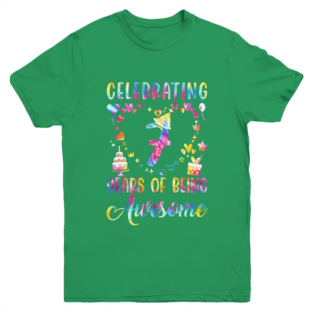 7 Years Of Being Awesome 7 Years Old 7th Birthday Tie Dye Youth Shirt | siriusteestore