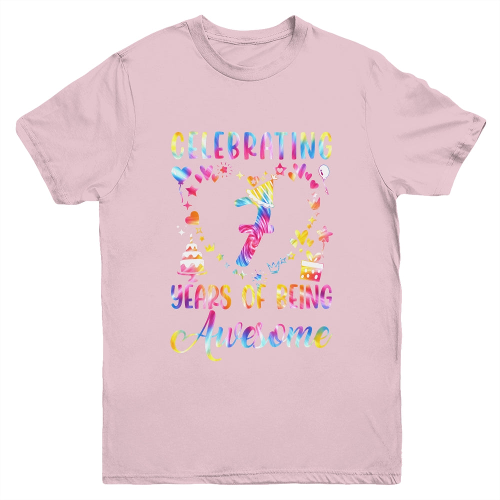 7 Years Of Being Awesome 7 Years Old 7th Birthday Tie Dye Youth Shirt | siriusteestore
