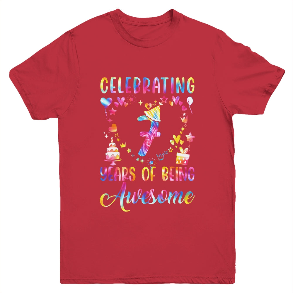 7 Years Of Being Awesome 7 Years Old 7th Birthday Tie Dye Youth Shirt | siriusteestore