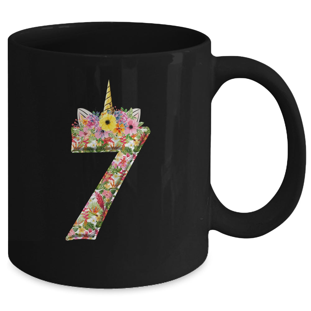 7th Birthday Girl 7 Years Old Awesome Unicorn Flower Mug | siriusteestore