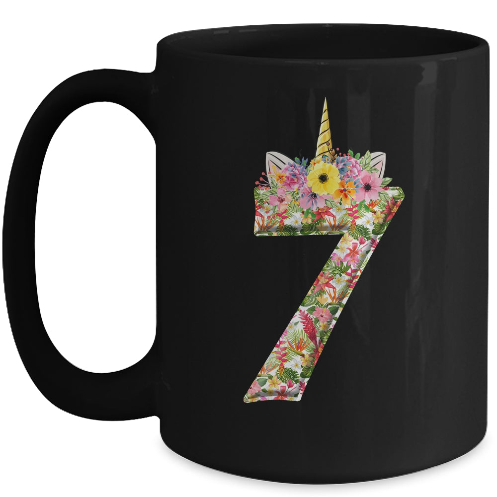 7th Birthday Girl 7 Years Old Awesome Unicorn Flower Mug | siriusteestore