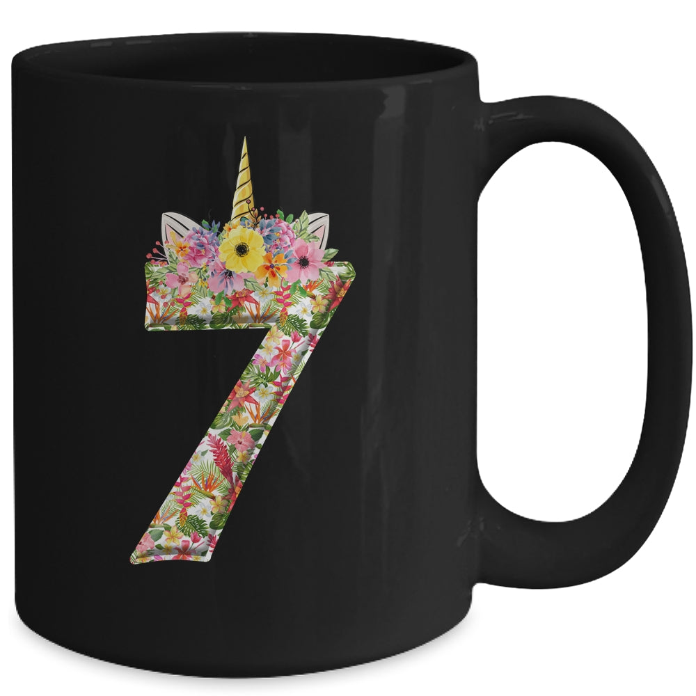 7th Birthday Girl 7 Years Old Awesome Unicorn Flower Mug | siriusteestore