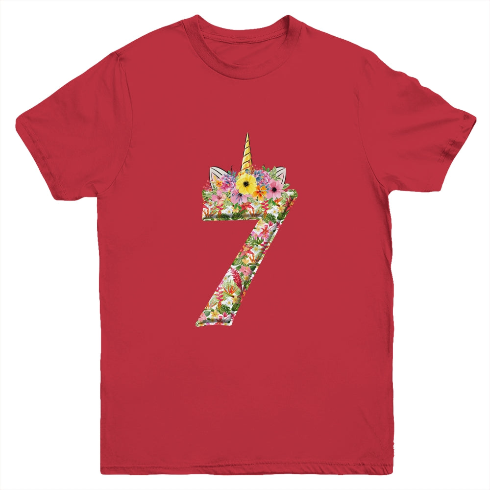 7th Birthday Girl 7 Years Old Awesome Unicorn Flower Youth Shirt | siriusteestore