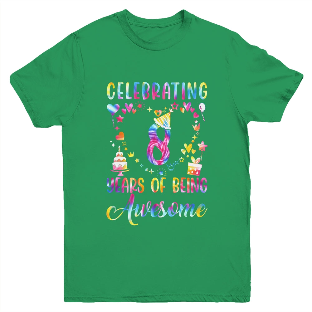 8 Years Of Being Awesome 8 Years Old 8th Birthday Tie Dye Youth Shirt | siriusteestore
