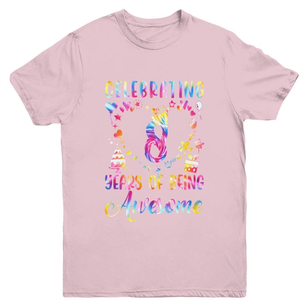 8 Years Of Being Awesome 8 Years Old 8th Birthday Tie Dye Youth Shirt | siriusteestore