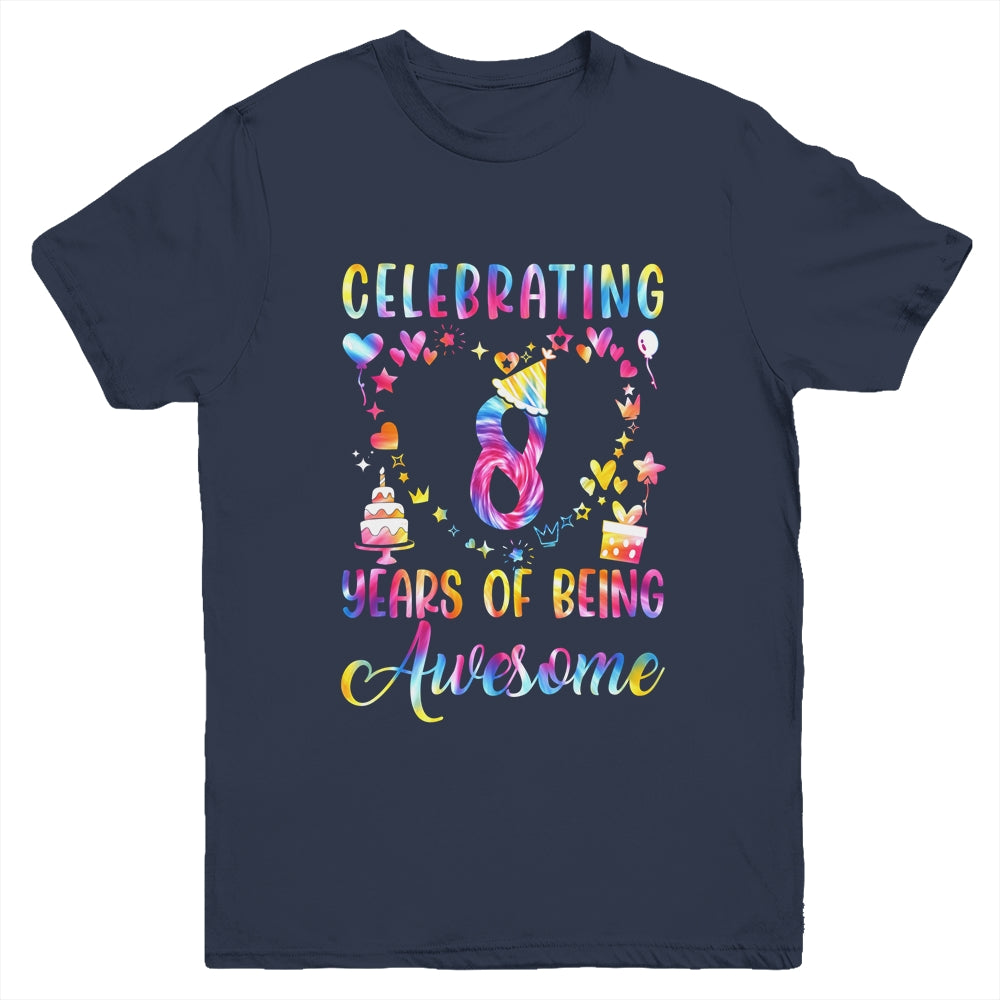 8 Years Of Being Awesome 8 Years Old 8th Birthday Tie Dye Youth Shirt | siriusteestore