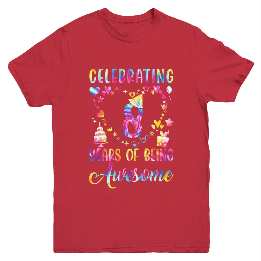 8 Years Of Being Awesome 8 Years Old 8th Birthday Tie Dye Youth Shirt | siriusteestore