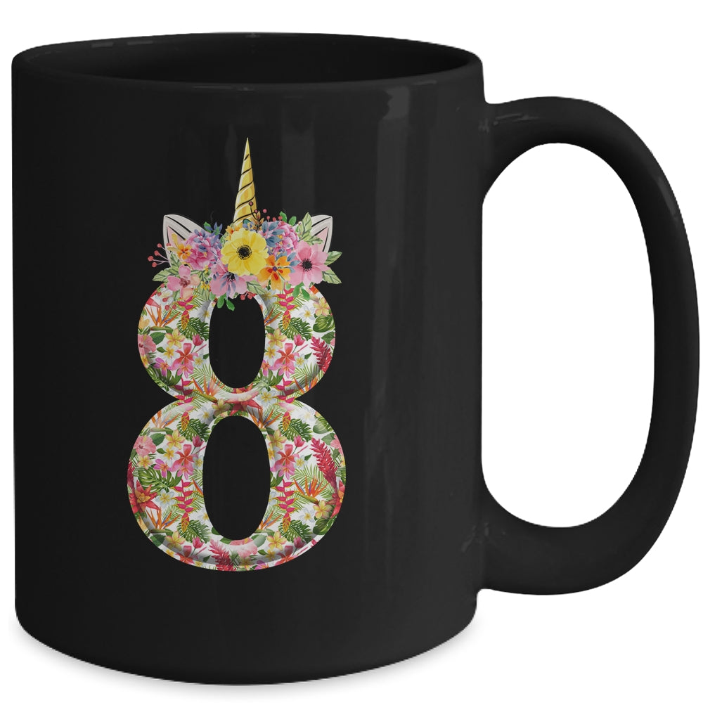 8th Birthday Girl 8 Years Old Awesome Unicorn Flower Mug | siriusteestore