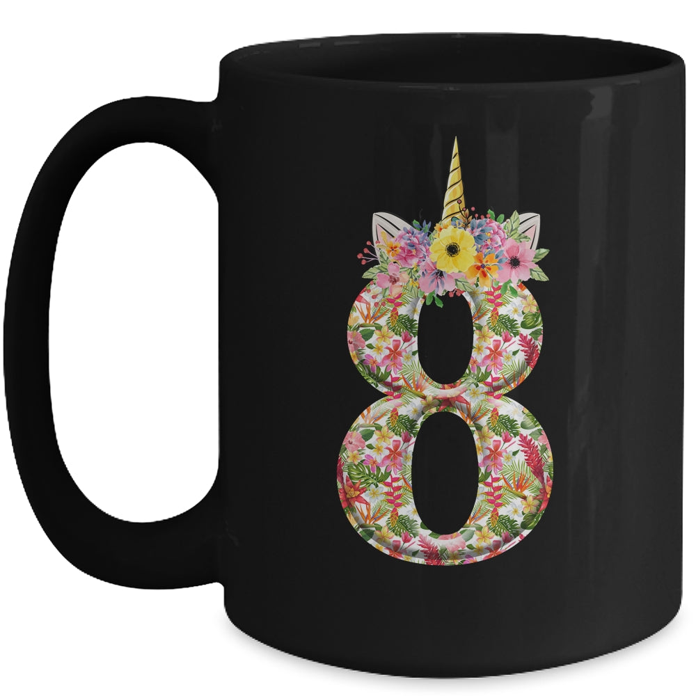 8th Birthday Girl 8 Years Old Awesome Unicorn Flower Mug | siriusteestore