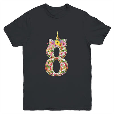 8th Birthday Girl 8 Years Old Awesome Unicorn Flower Youth Shirt | siriusteestore