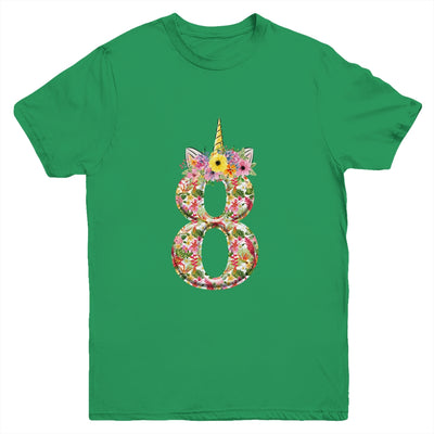8th Birthday Girl 8 Years Old Awesome Unicorn Flower Youth Shirt | siriusteestore