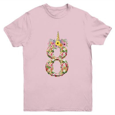 8th Birthday Girl 8 Years Old Awesome Unicorn Flower Youth Shirt | siriusteestore