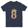 8th Birthday Girl 8 Years Old Awesome Unicorn Flower Youth Shirt | siriusteestore