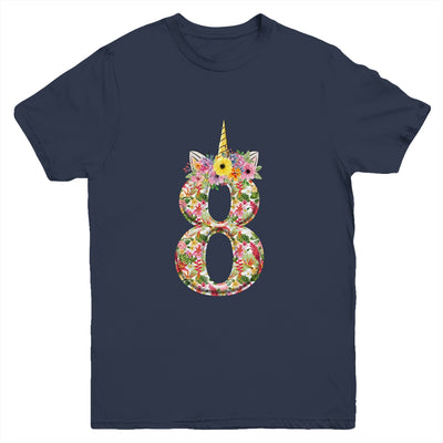 8th Birthday Girl 8 Years Old Awesome Unicorn Flower Youth Shirt | siriusteestore